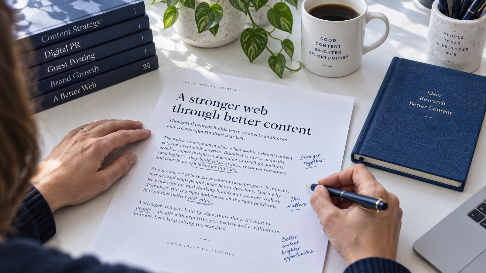 Editorial team reviewing guest post content