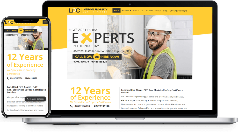 London Property Certificates website design from the PageTraffic portfolio