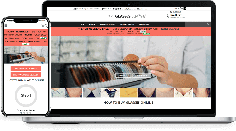 The Glasses Company website design from the PageTraffic portfolio