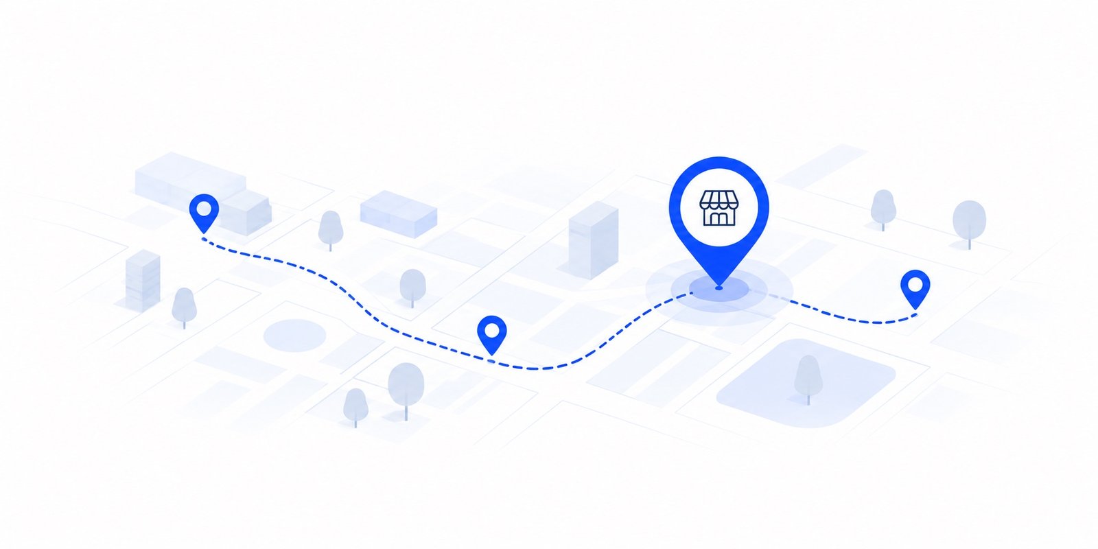 Illustration of a local search route leading to a nearby business