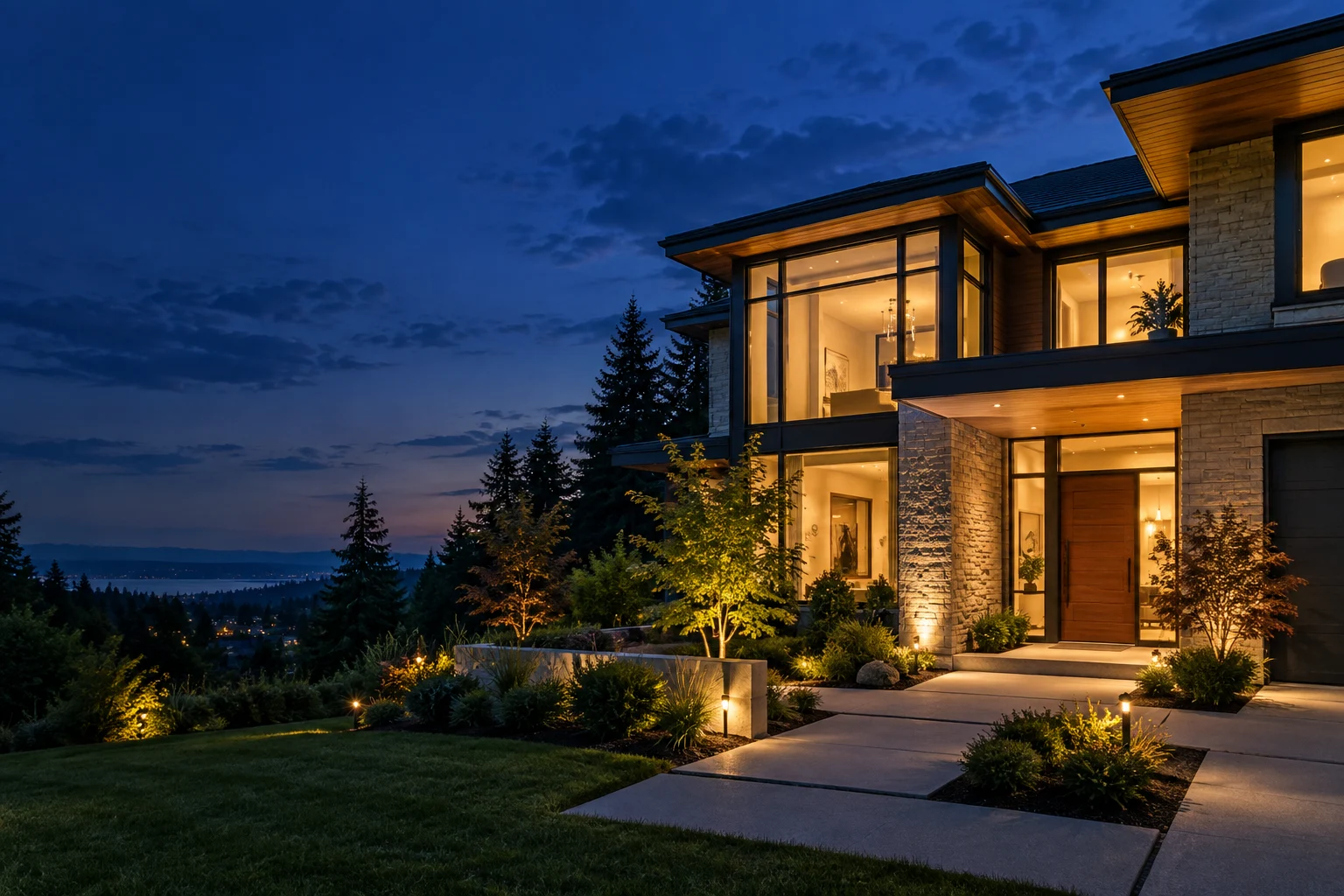 Conceptual residential property at dusk