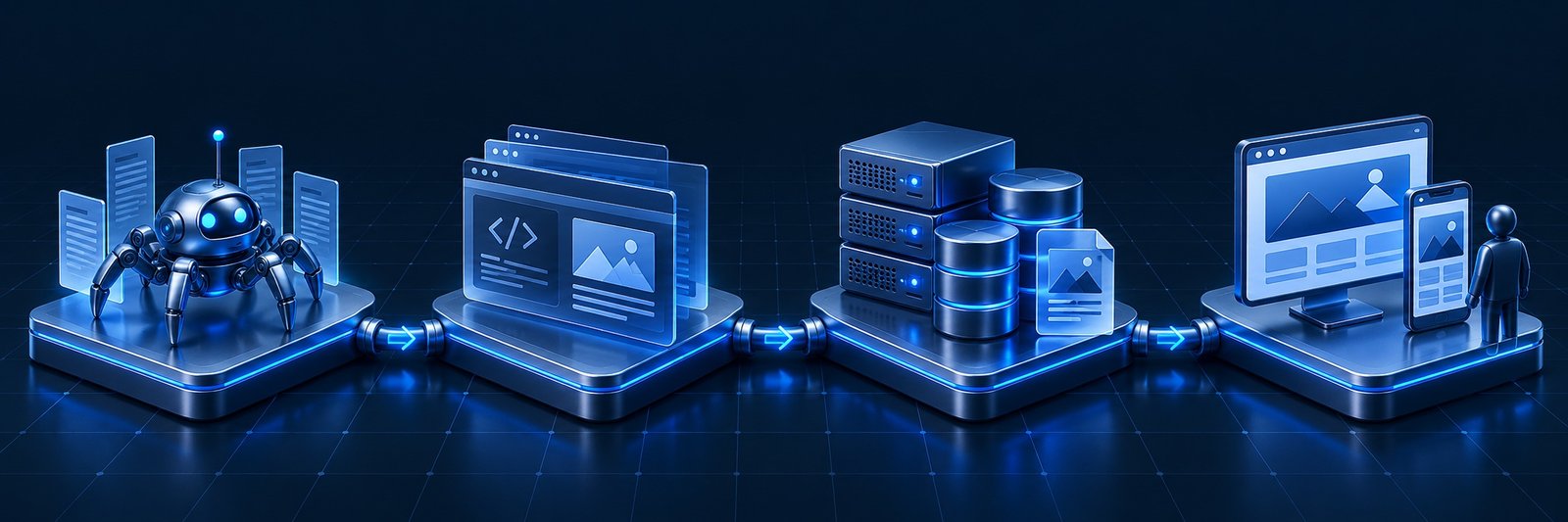 Four connected platforms illustrate crawling, page rendering, indexing and website experience.